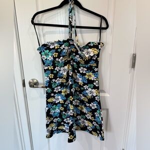 Forever 21 Black Floral Halter Dress with Blue, Yellow & White Flowers